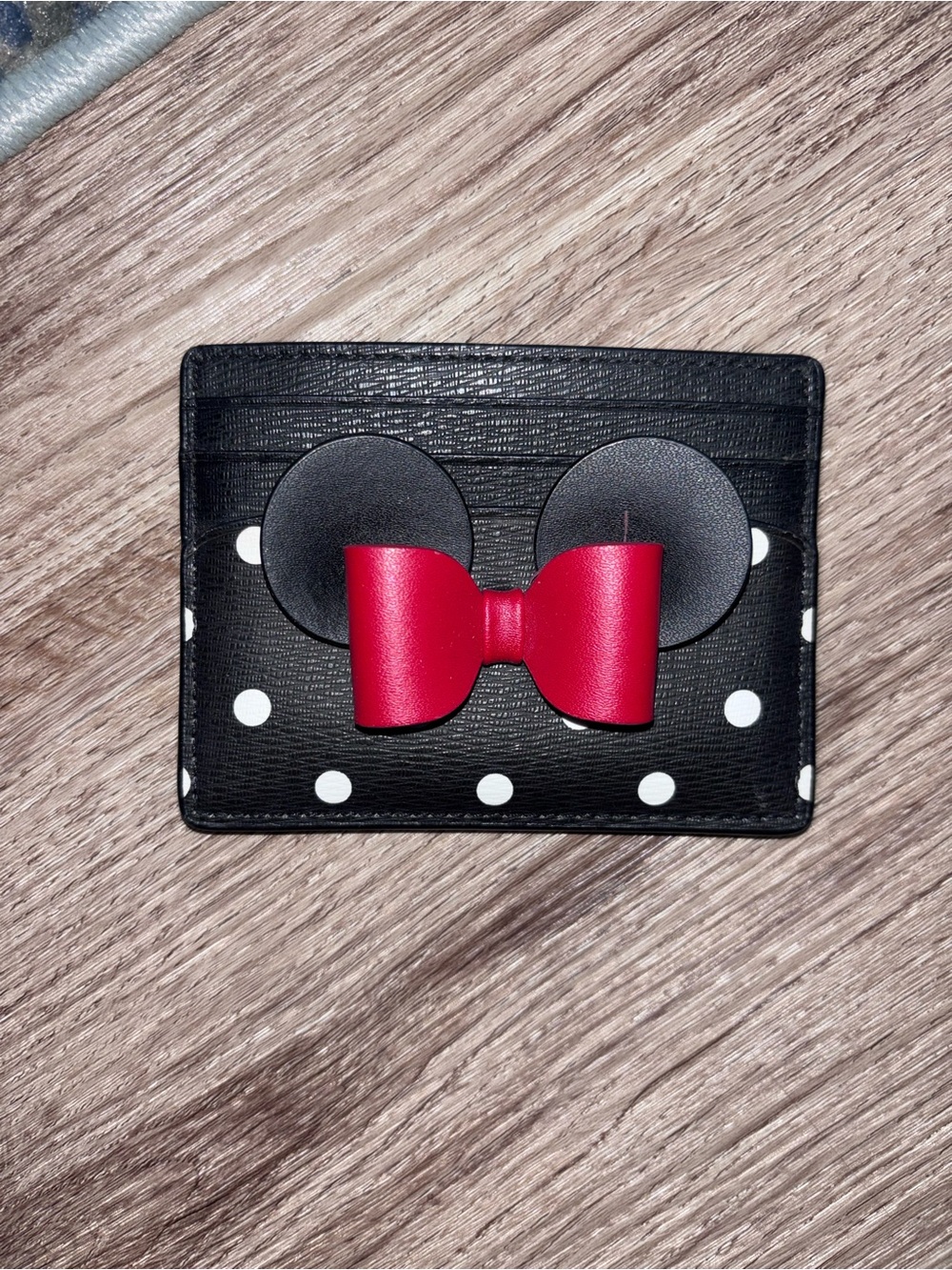kate spade Disney black Polka Dot Card Holder with Red Bow Accent